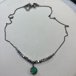 Silver Necklace with Iridescent Stone